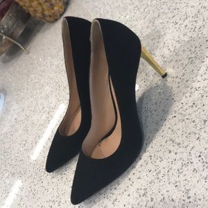 DVF Black Suede Gold Heel Pumps